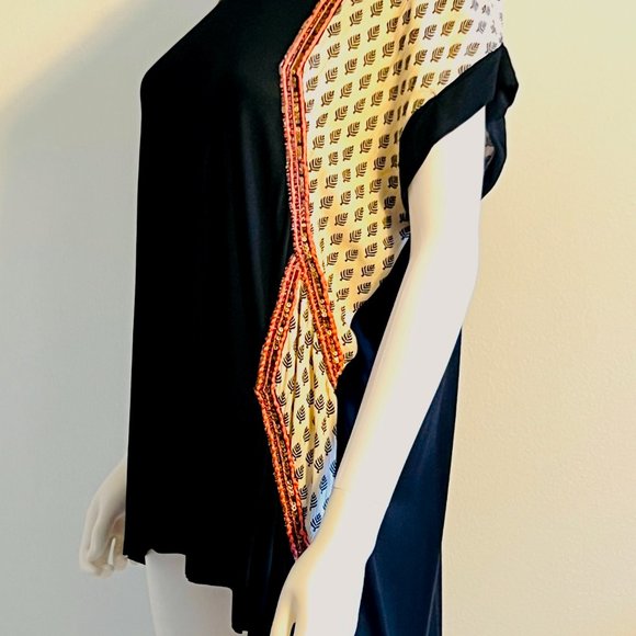 Anthropologie Akemi & Kin Boho Orange & Black Embroidered Sequins Top, M, NWT - Picture 6 of 10